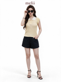 MELII butter yellow contrast-collar knit top, studio full-body view