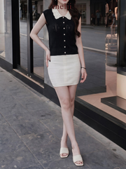 MELII black knit top with white lace collar, alternate lifestyle view