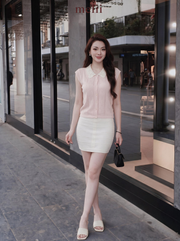 MELII blush pink lace-collar knit top, alternate lifestyle view