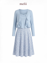 Adeline Three-Piece Cardigan Set in Powder Blue, product-only front view