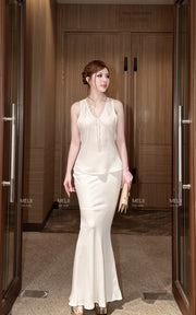 MELII Celeste pearl silk set in white, alternate front view