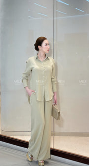 Liora Premium Linen Set in Natural Oat, alternate real model view