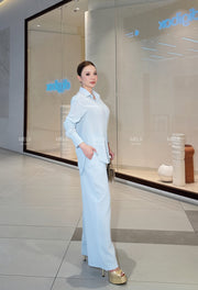 Liora Premium Linen Set in Powder Blue, real model alternate view