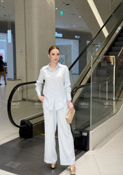 Liora Premium Linen Set in Powder Blue, alternate real model view