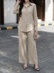 Liora Premium Linen Set in Natural Oat, detail model view