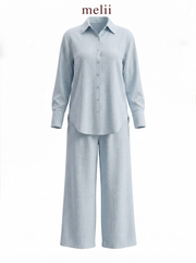 Liora Premium Linen Set in Powder Blue, product-only view