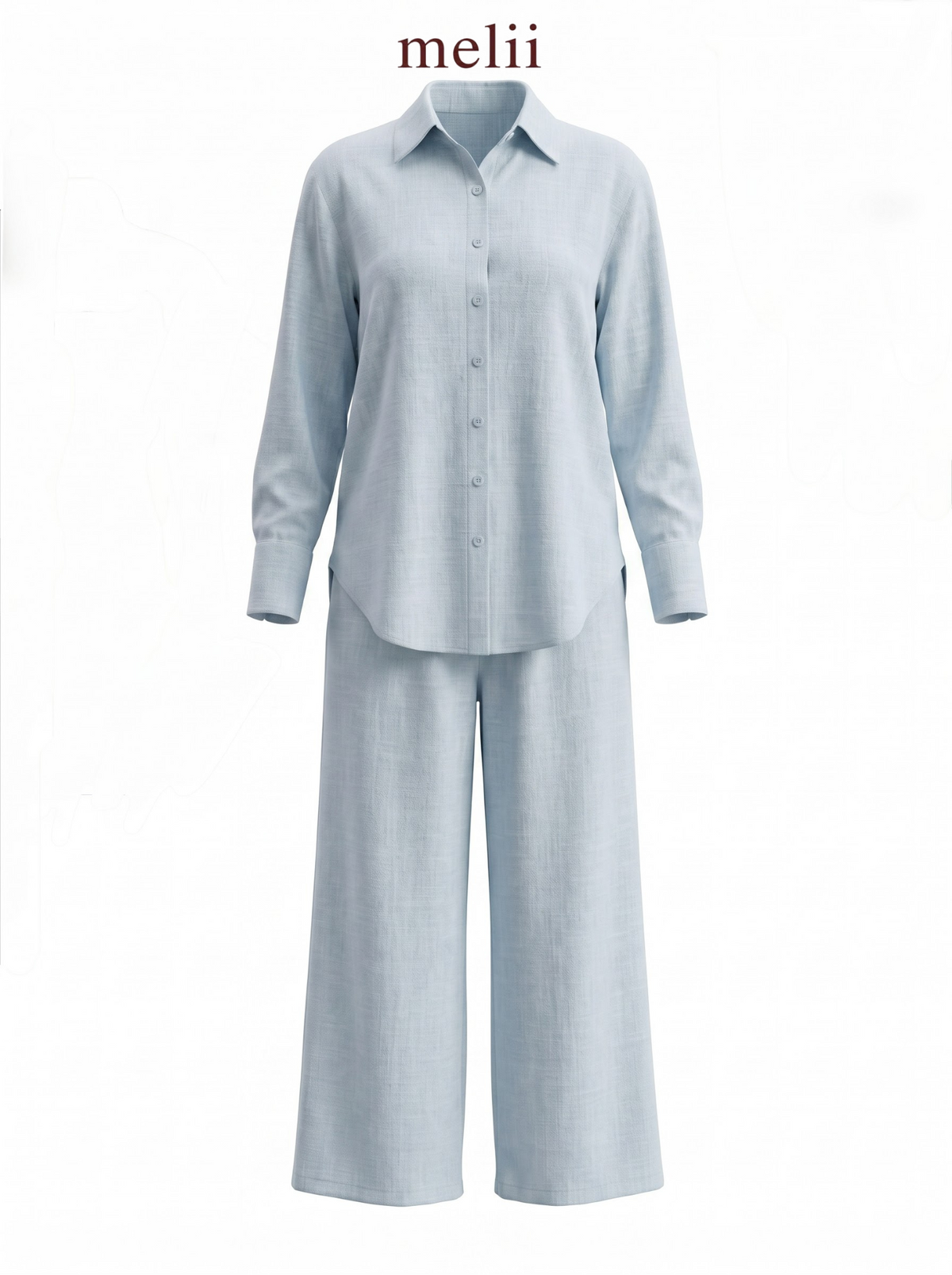 Liora Premium Linen Set in Powder Blue, product-only view