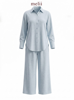 Liora Premium Linen Set in Powder Blue, product-only view