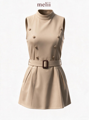 Solene Belted A-Line Dress in Sand, product-only view