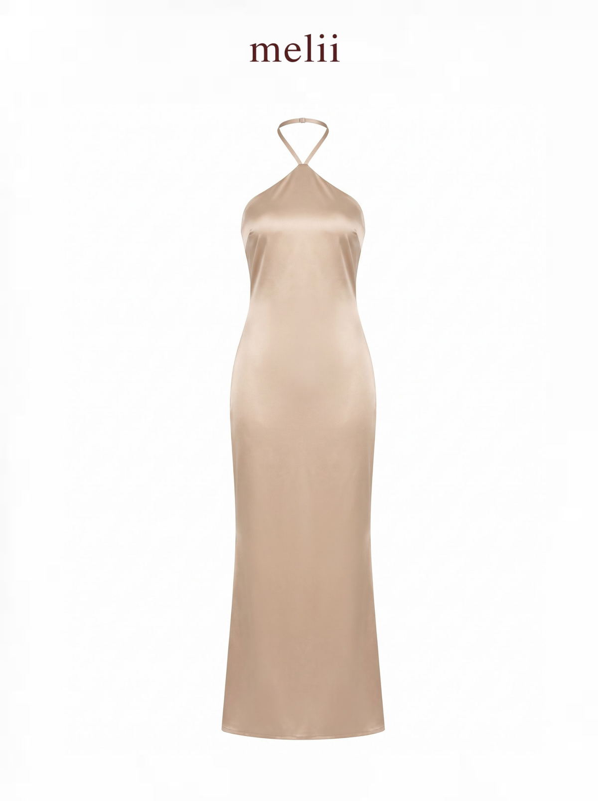 MELII Premium Bodycon Halter Dress in Nude, product-only front view on a white background