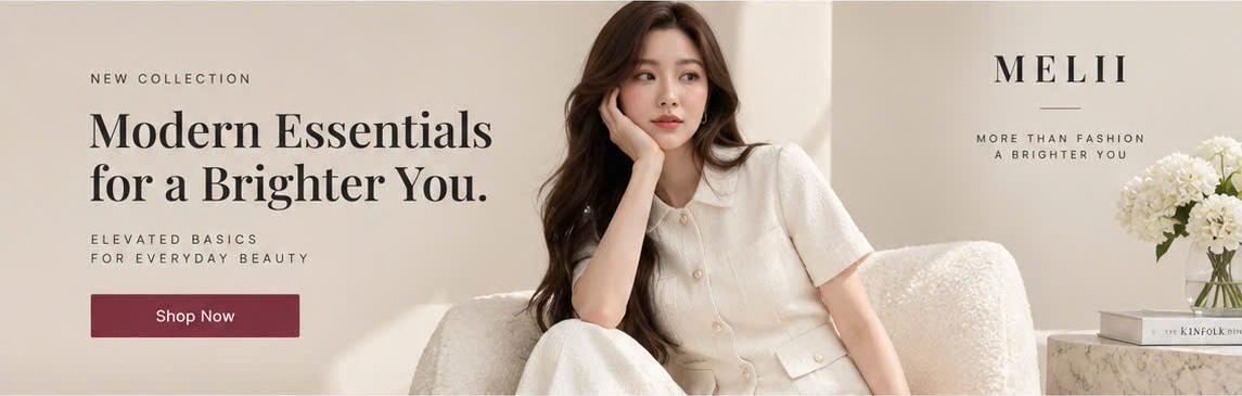 MELII campaign slide featuring modern ivory essentials