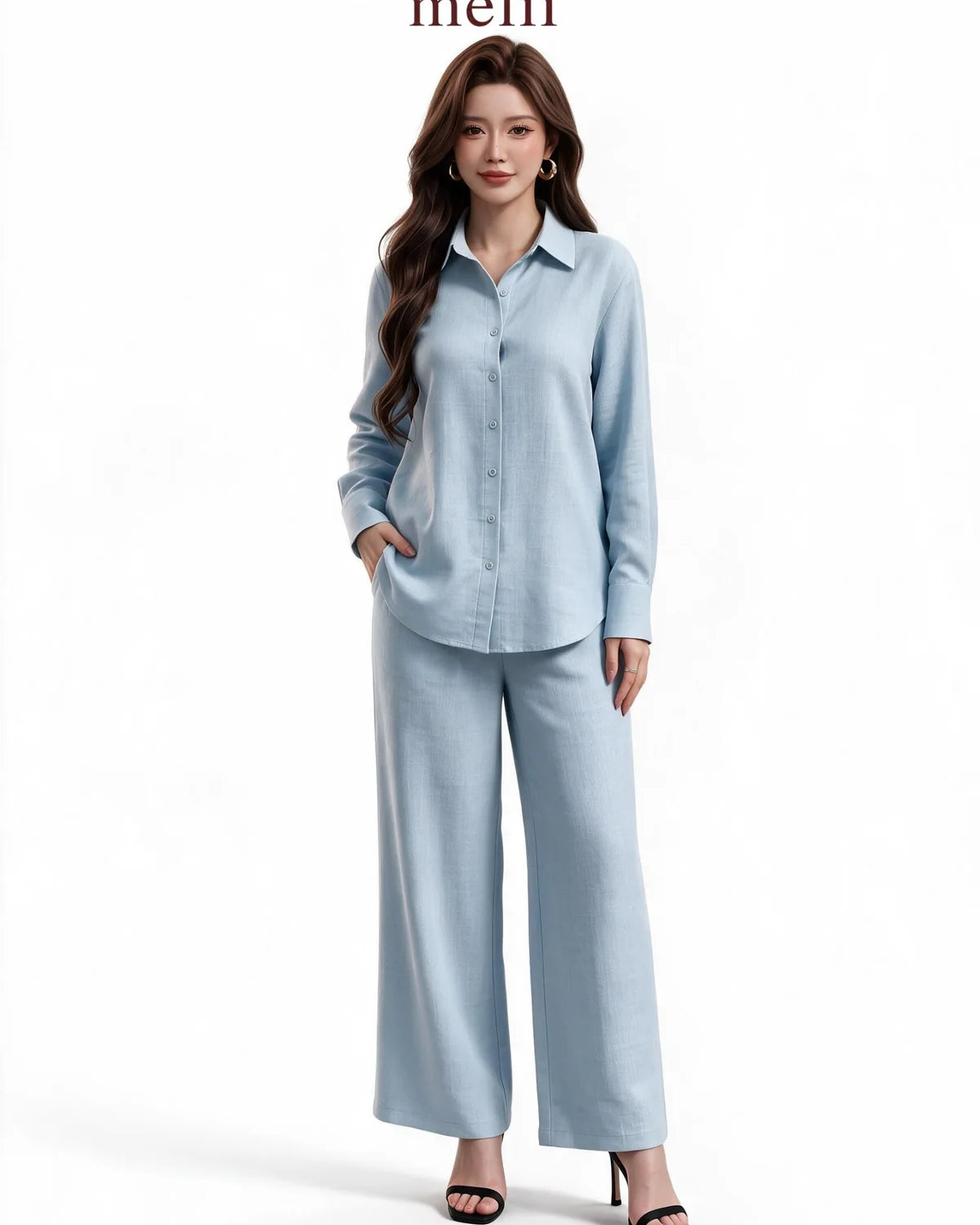 MELII campaign look in pale blue